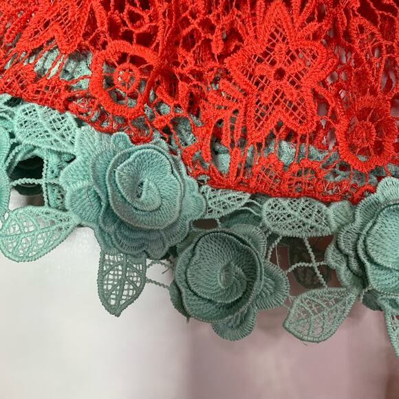 Antica Sartoria by Giacomo Long Lace Kimono Red Aqua Embroidered Boho Cover up - Picture 13 of 16